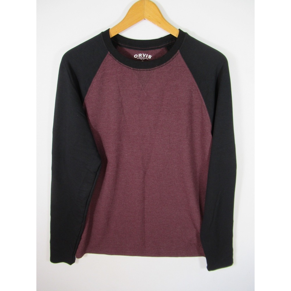 Orvis Raglan T-Shirt Men Medium Long Sleeve Black/Burgundy